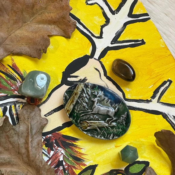 Vintage 1980s leaping deer Scene metal belt buckle - Picture 7 of 13